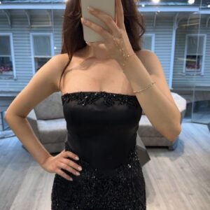 Black Strapless Sequin Column Evening Dress