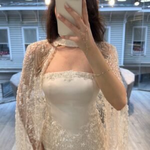 Ivory Strapless Embellished Evening Gown With Beaded Cape Ivory Strapless Embellished Evening Gown With Beaded Cape