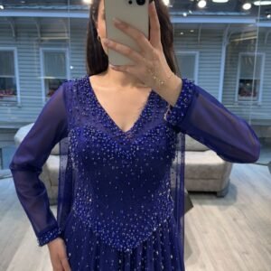 Royal Blue V Neck Beaded Chiffon Evening Dress