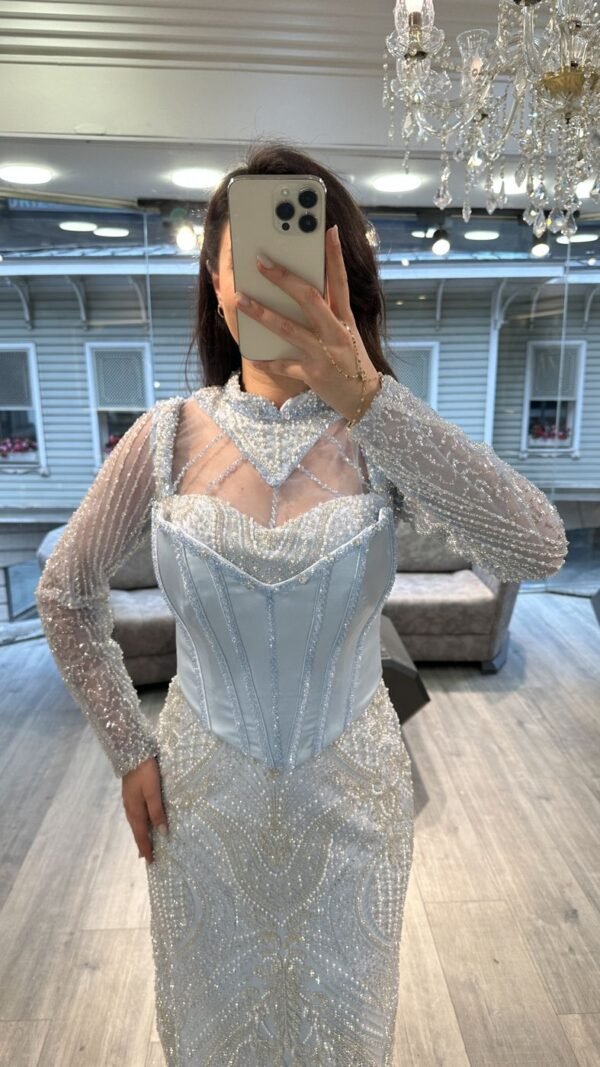 Silver White Long Sleeve Beaded Evening Dress Silver White Long Sleeve Beaded Evening Dress